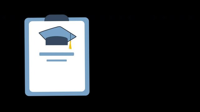clipboard with graduation cap and ribbon symbolizes academic achievement, certification and educational excellence