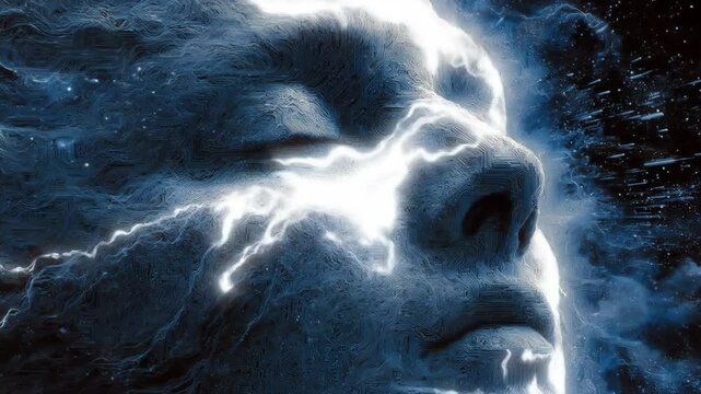 Serene Face with Energy Flow, and Abstract Art.