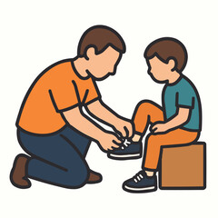 Father tying son's shoe, father's day illustration on transparent background