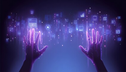 Hands interacting with digital icons