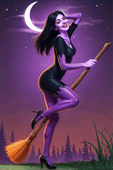 playful illustration of happy witch on broomstick suitable for Halloween advertisement