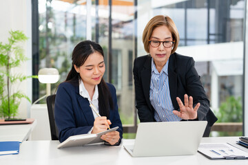  Business people, coach at office for internship program or training staff. Businessman, executive...