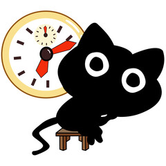 Cartoon black cat with Alarm Clock at Night