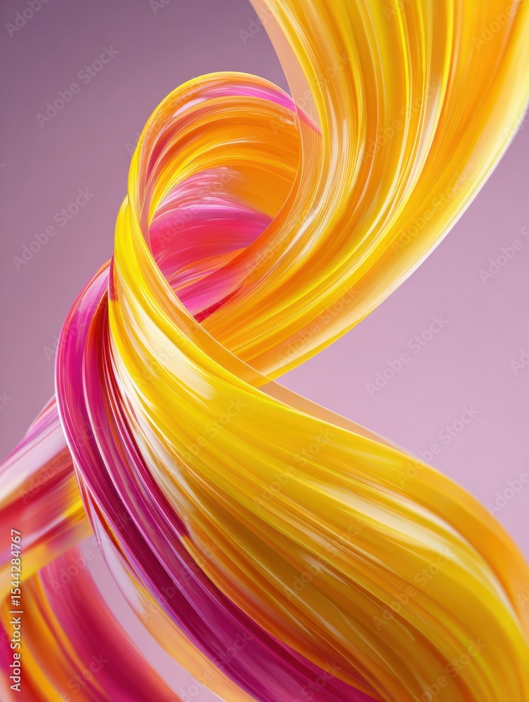 Poster vibrant flow of yellow and pink gradients creates an abstract wave in a smooth swirl against a soft 