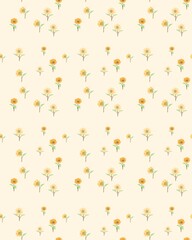 Watercolor Sunflower Seamless Pattern on Cream Background