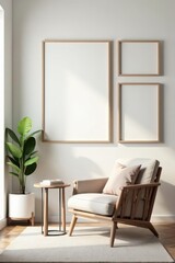 Stylish empty frames adorn a bright wall Contemporary home decor concept , design, wall, contemporary