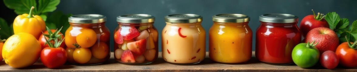 Variety of canned products on wooden surface, copy space , empty space, template