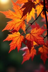 Vibrant autumn leaves, close-up Sunlit, rich hues , renewal, green, autumn background