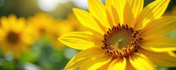 Obraz premium Vibrant yellow sunflower, pollen-dusted petals, sunny day , sun, vibrant, yellow