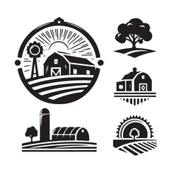 Fototapeta premium Farm logos badges Set of black and white silhouettes vector graphics