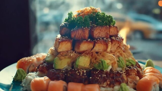 Sushi Pyramid Restaurant Dish.