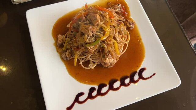 American chopsuey served in an Indian restaurant 