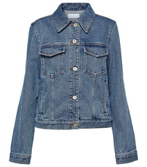 Stylish denim jacket front view isolated on white background, women's denim jacket for women