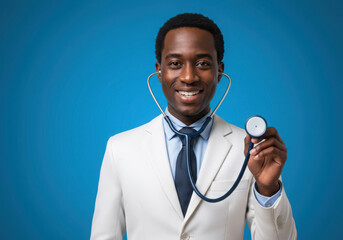 Smiling african american male doctor holding stethoscope