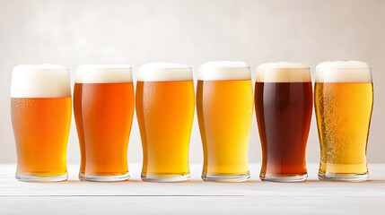 A Variety of Delicious Beers Lined Up On The White Wooden Surface
