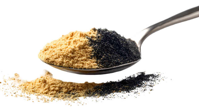 Golden and black powder blend on a spoon
