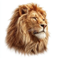 Obraz premium Majestic Lion with Thick Mane and Intense Stare Showcasing Natural Strength and Regal Presence in a Studio Setting