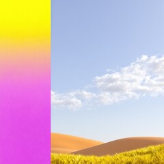 Desert Landscape with Yellow and Pink Gradient Sky