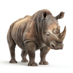 Obraz premium Realistic depiction of a rhinoceros displaying unique textures and details, showcasing its majestic presence in wildlife photography