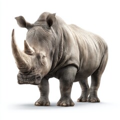Fototapeta premium Majestic Rhinoceros Stands Proudly in a Bright Studio Environment with Detailed Textures and Natural Reflection