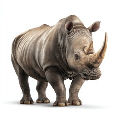 Obraz premium Realistic 3D Render of a Rhinoceros Standing Proudly in Studio Lighting Showcasing Its Unique Features and Textures