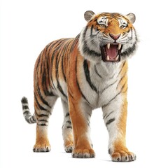 Fototapeta premium Fierce Tiger Displaying Strength and Power in Striking Prowess Against a White Background for Wildlife Imagery