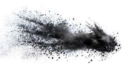 Black powder explosion on white background abstract art
