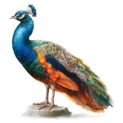 Obraz premium Colorful and Majestic Peacock Standing on Stone with Vibrant Feathers Showcasing Nature's Beauty and Grace
