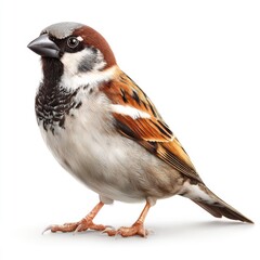 Detailed Close-up of a Colorful Sparrow Bird with Distinctive Plumage and Alert Expression in a Studio Setting