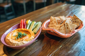 Appetizing Hummus Plate with Crudit?s and Crisps