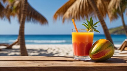 Tropical Beach Getaway Indulge in a Refreshing Mango Sunrise Cocktail on a Pristine White Sand Beach
