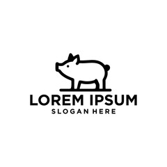 fat pork pig simple line logo icon design template vector restaurant cafe food or any beverage and farm business