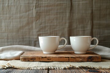 Clear Pixel Picture of Tea Cups Arrangement on Wooden Board