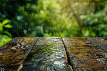 Detailed Color Picture of Wet Plank Reflects Beauty in Nature Freshness