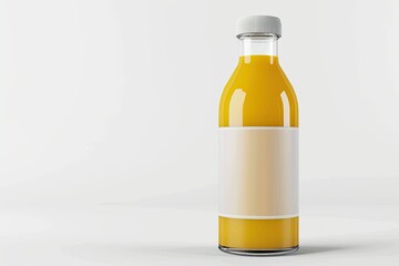 White Glass Bottle with Apple or Orange Juice with Blank Label Over White Background 3D Render