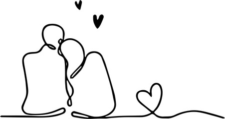 line art romantic of a man and woman,continuous single line drawing of young man and woman holding hands while looking at each other, line art vector illustration,Couple woman and man sitting 