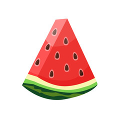 Triangle-shaped watermelon slice isolated on a transparent background. Watermelon icon. Vector illustration