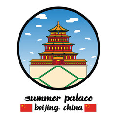 Circle Icon Summer Palace. Vector Illustration