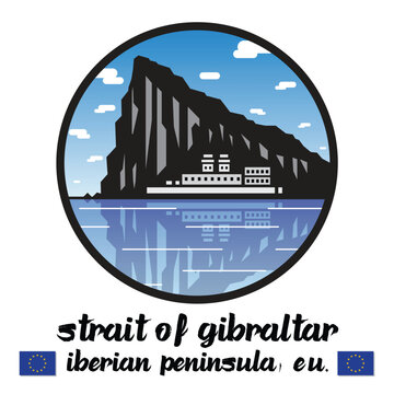 Circle Icon Strait of Gibraltar. Vector Illustration