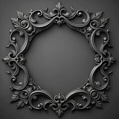 Elegant ornate gray frame with decorative swirls and foliage on dark background
