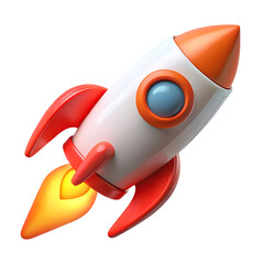 Cartoon rocket ship launching isolated on transparent background