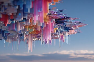 Fototapeta premium Surreal Digital Vault Scene with Melting Structures in a Dreamlike Landscape