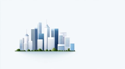 Modern Urban Skyline with Skyscrapers and Greenery Against a Light Background