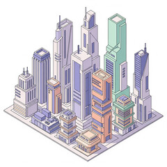 Isometric illustration of modern futuristic city skyscrapers buildings vector illustration design