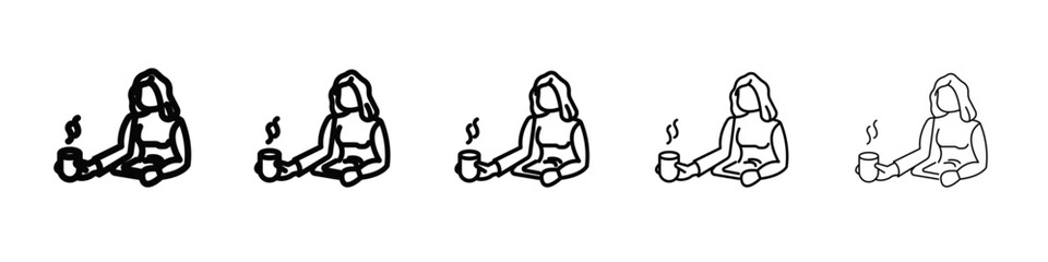 Businesswoman drink coffee icon black and white vector sign