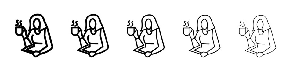 Businesswoman drink coffee icon black and white vector sign