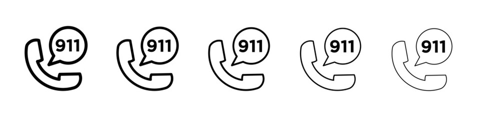 Call 911 phone number icon black and white vector sign