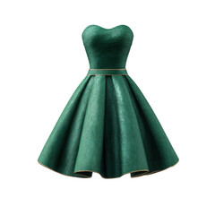 Elegant strapless green dress with a flared skirt and intricate texture detail for fashion and clothing display Transparent background or png