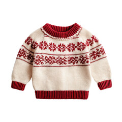 Obraz premium Cozy Handknitted Red and Cream Sweater with Traditional Snowflake Pattern for Winter Fashion Transparent background or png