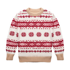 Cozy and Warm Holiday Sweater with Red and White Pattern for Winter Fashion and Seasonal Celebrations Transparent background or png